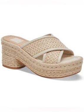 Dolce Vita Eldora Criss Cross Rafia Espadrille Platform Cream Sandals 5.5